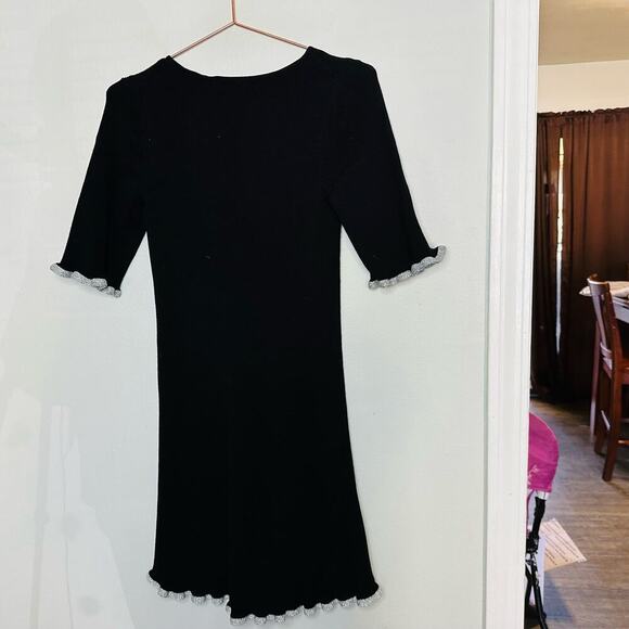 SEE BY CHLOE Women's Black Sweater Wool Ruffle Tie Back Mini Dress Size Medium - Picture 4 of 13